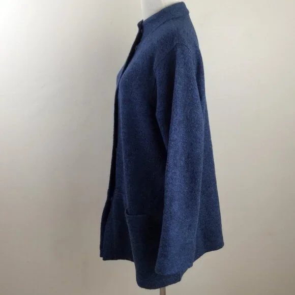 PureJill Wool Blend Button Blue Cardigan m - Picture 3 of 9